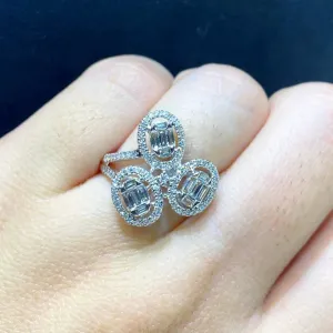 PREORDER | Trio Oval Cluster Halo Diamond Ring 14kt