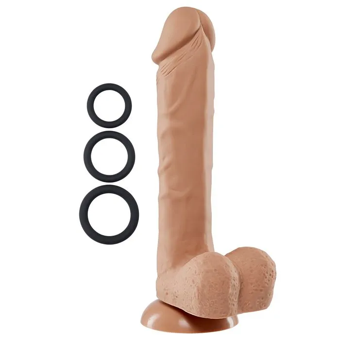 Pro Sensual Premium Silicone Dong With 3 C Rings Tan 9 "