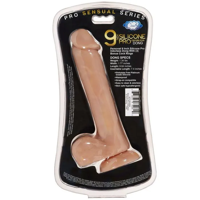 Pro Sensual Premium Silicone Dong With 3 C Rings Tan 9 "