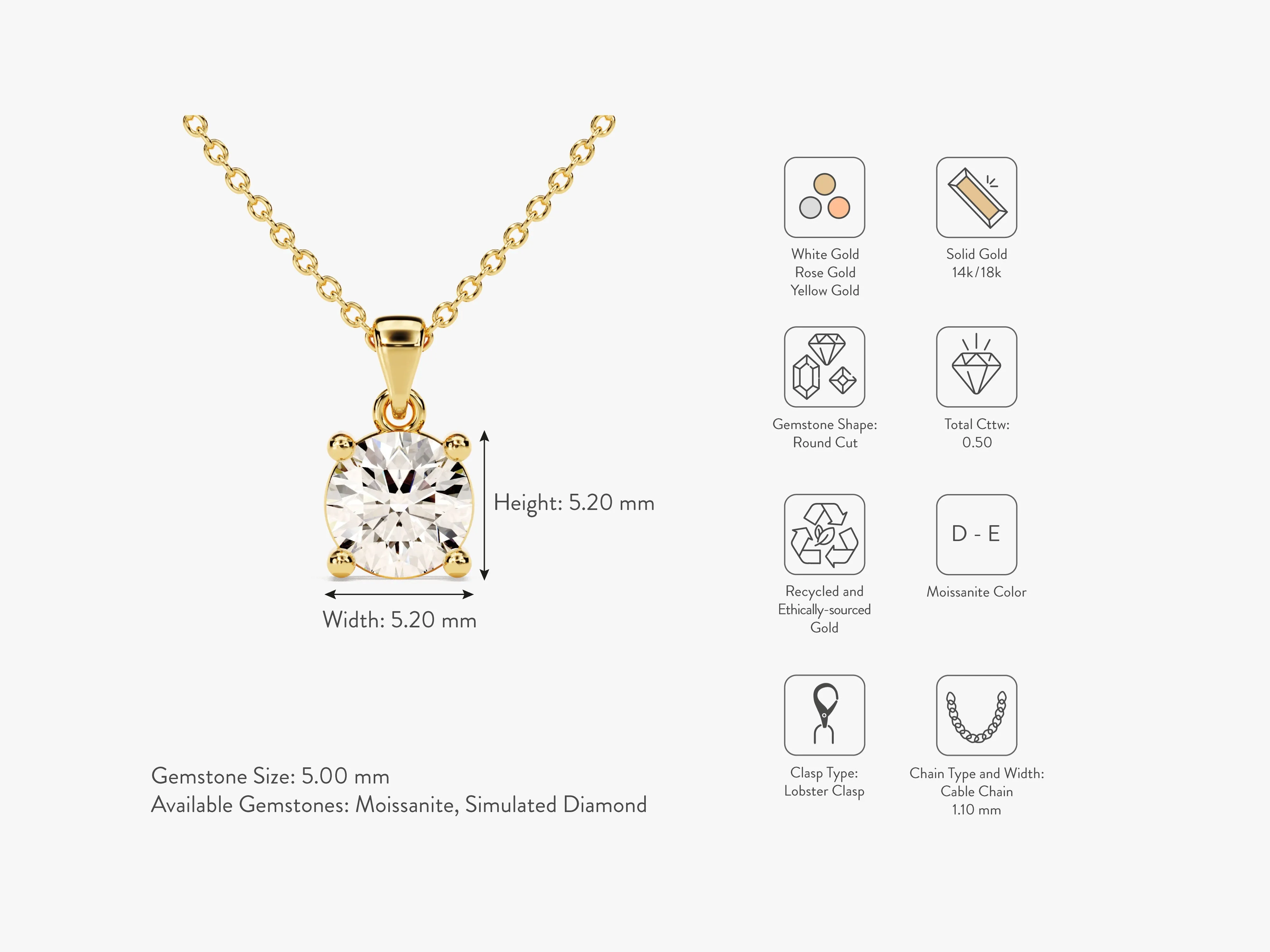 Prong Set Round Cut Lab Grown Diamond Solitaire Pendant (0.50 CT)