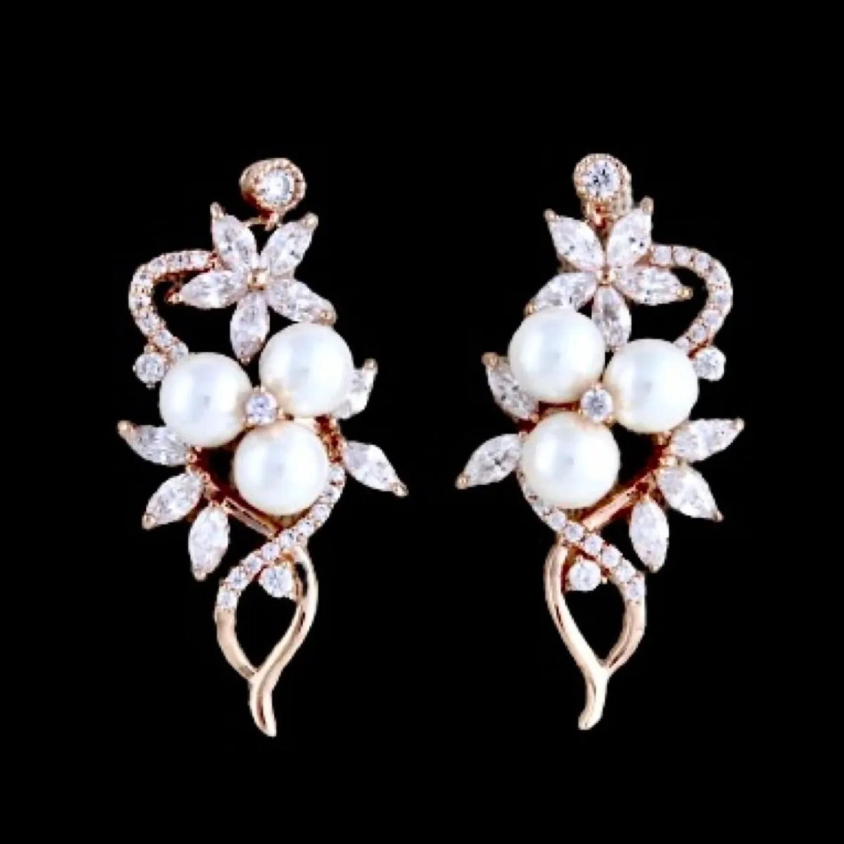 "Lenya" - Pearl and Cubic Zirconia Bridal Earrings - Available in Rose Gold and Silver
