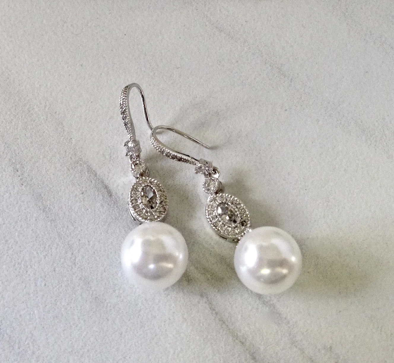 "Madelynne" - Pearl and Cubic Zirconia Bridal Earrings