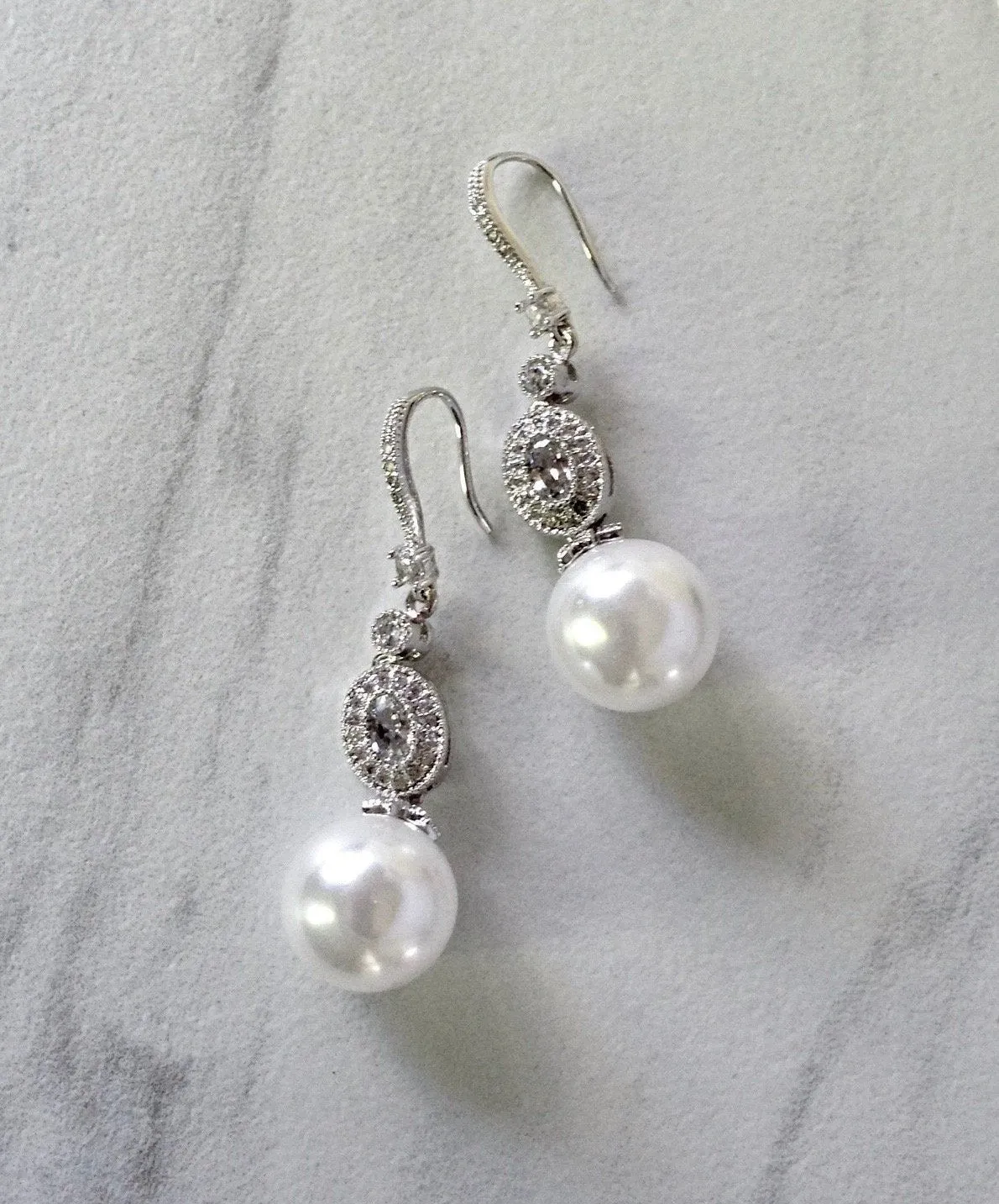 "Madelynne" - Pearl and Cubic Zirconia Bridal Earrings