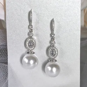 "Madelynne" - Pearl and Cubic Zirconia Bridal Earrings
