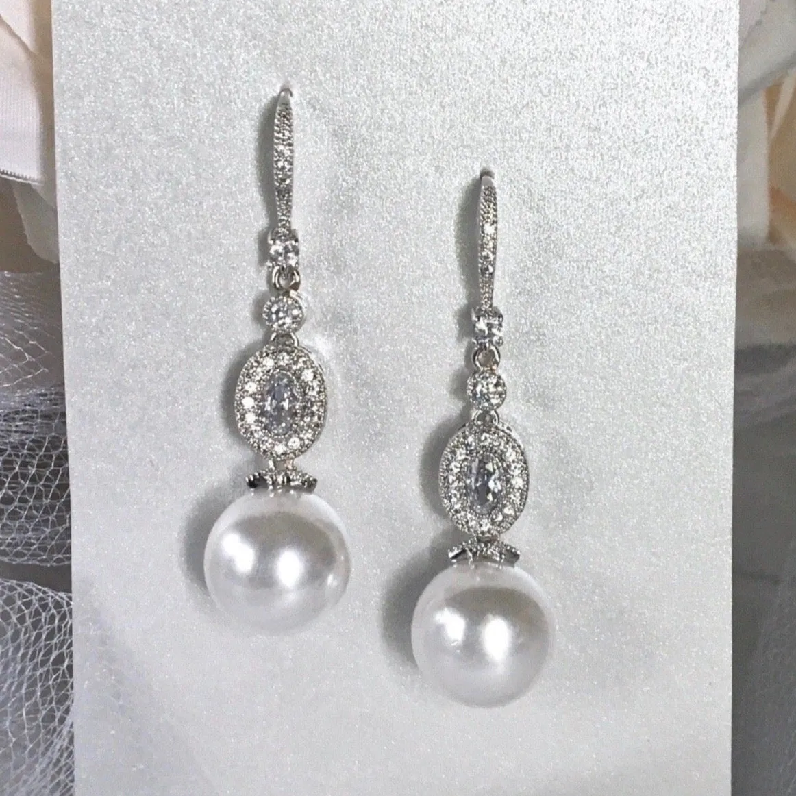 "Madelynne" - Pearl and Cubic Zirconia Bridal Earrings