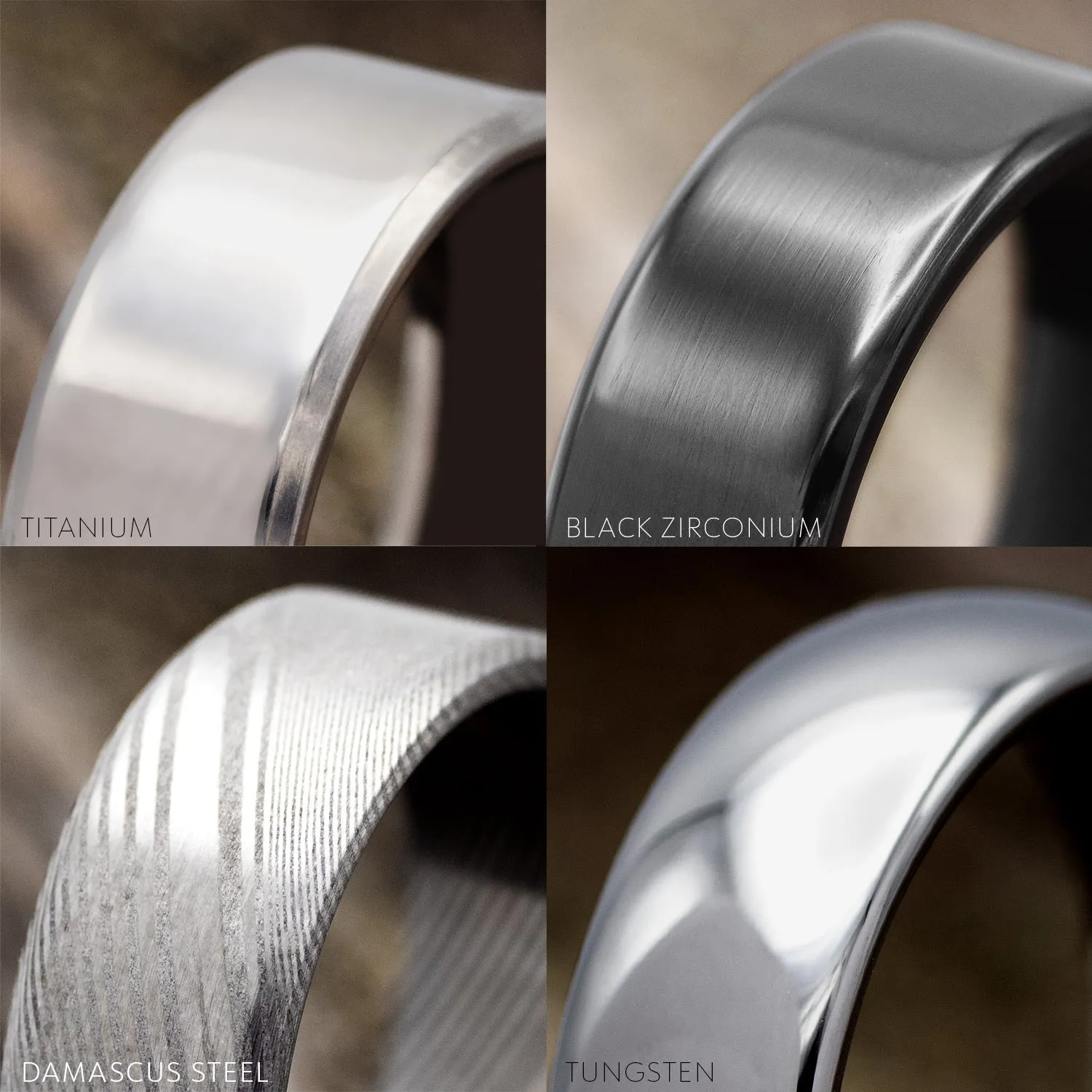 "SEDONA" - MATCHING SET OF BLACK ZIRCONIUM WEDDING RINGS WITH HAMMERED EDGES