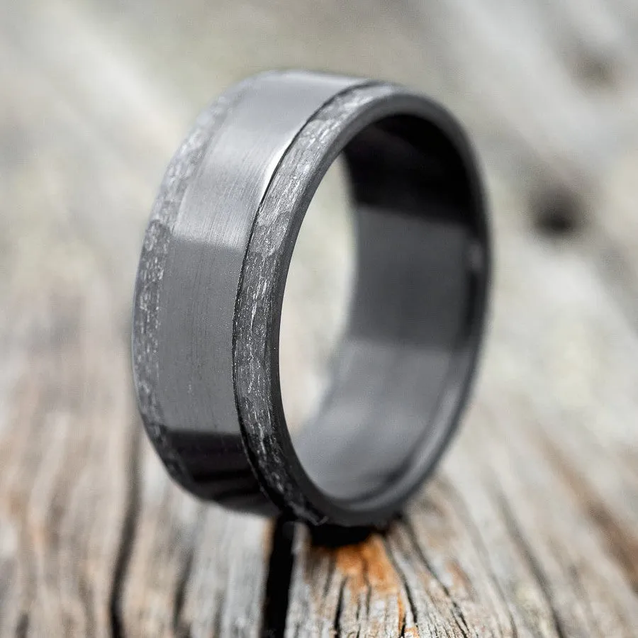 "SEDONA" - MATCHING SET OF BLACK ZIRCONIUM WEDDING RINGS WITH HAMMERED EDGES