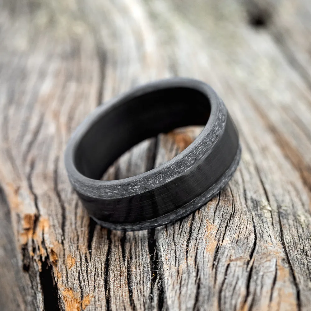"SEDONA" - MATCHING SET OF BLACK ZIRCONIUM WEDDING RINGS WITH HAMMERED EDGES