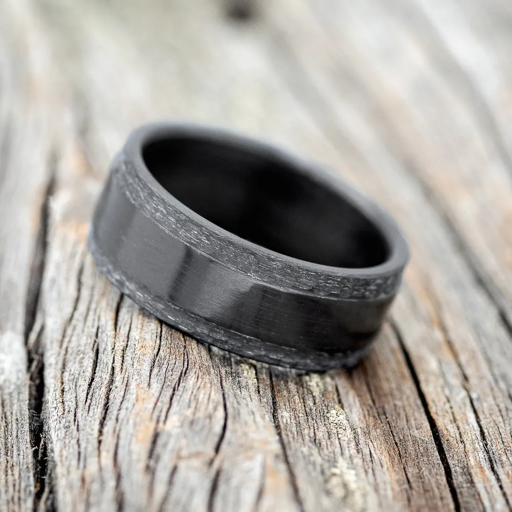 "SEDONA" - MATCHING SET OF BLACK ZIRCONIUM WEDDING RINGS WITH HAMMERED EDGES