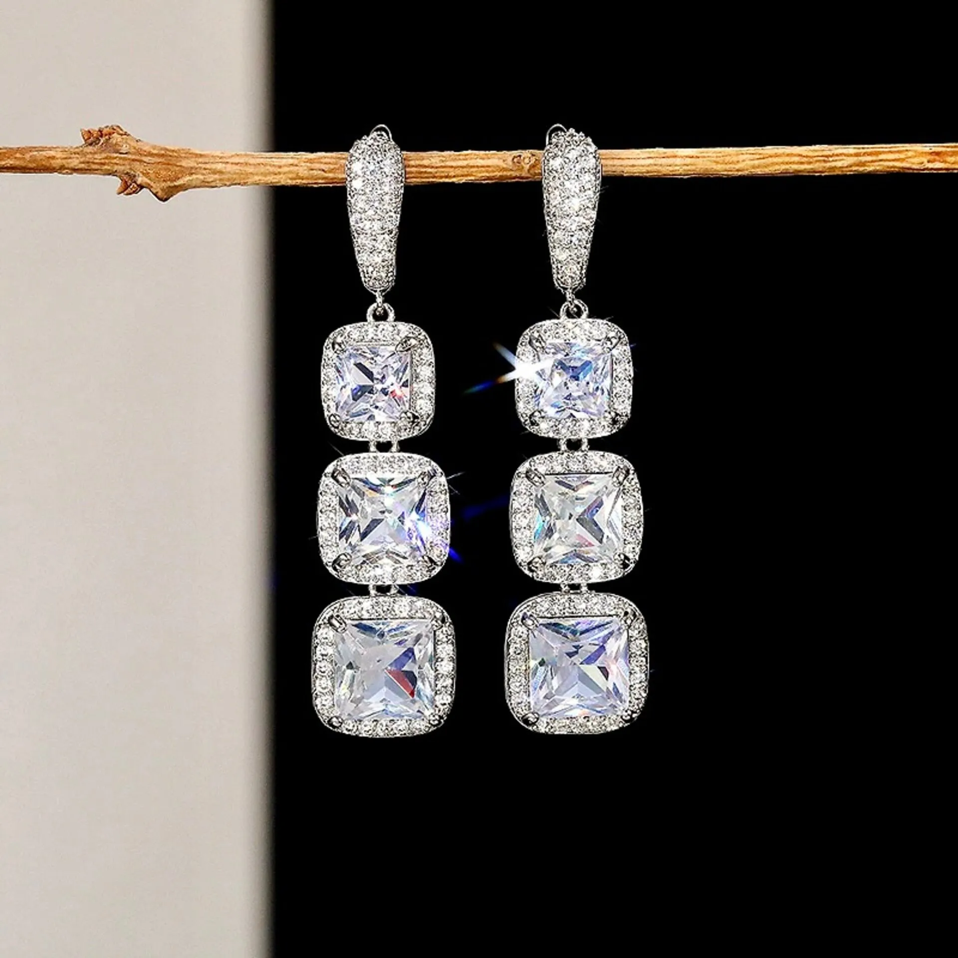 "Soraya" - Square Cubic Zirconia Bridal Earrings
