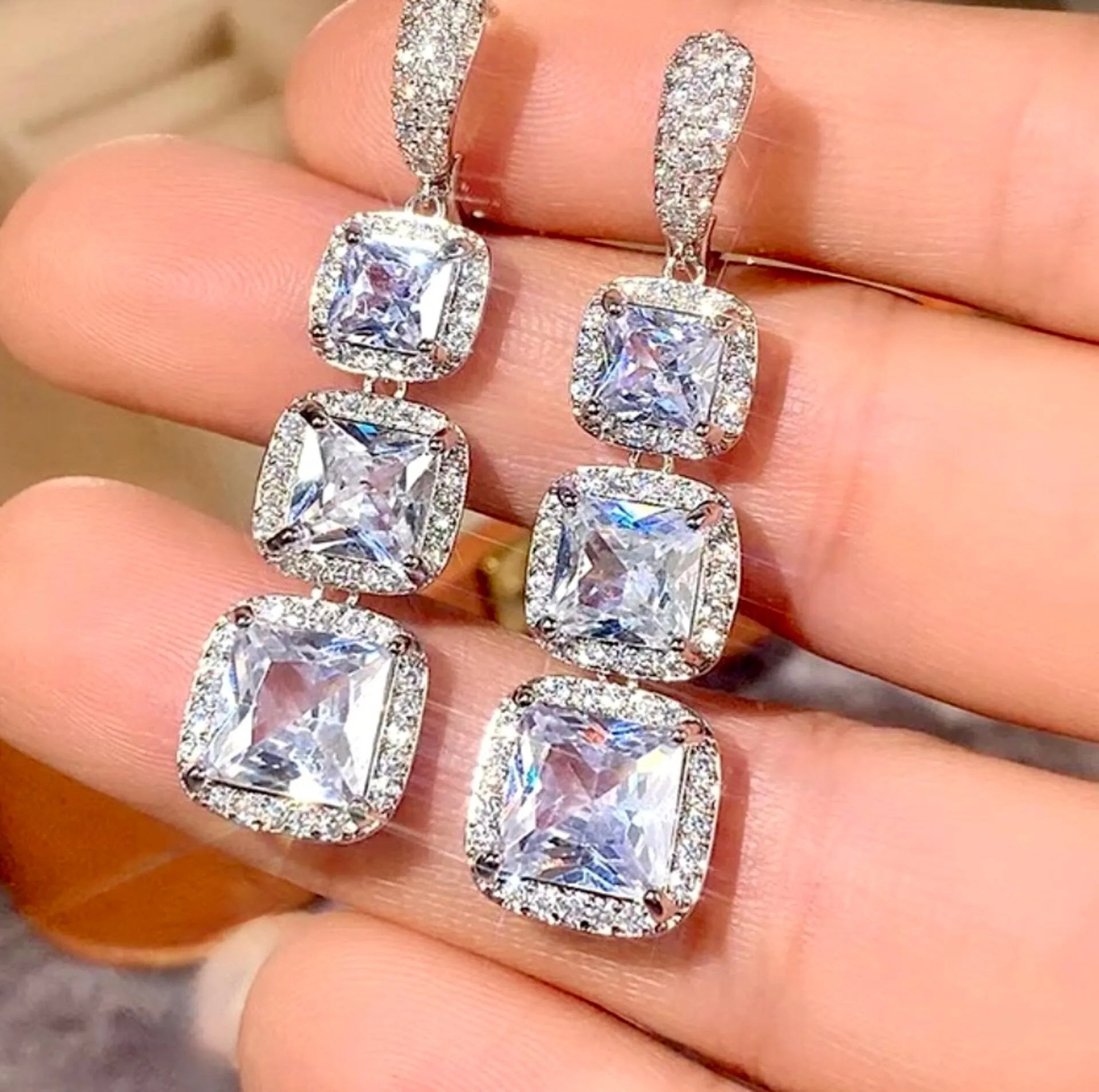 "Soraya" - Square Cubic Zirconia Bridal Earrings