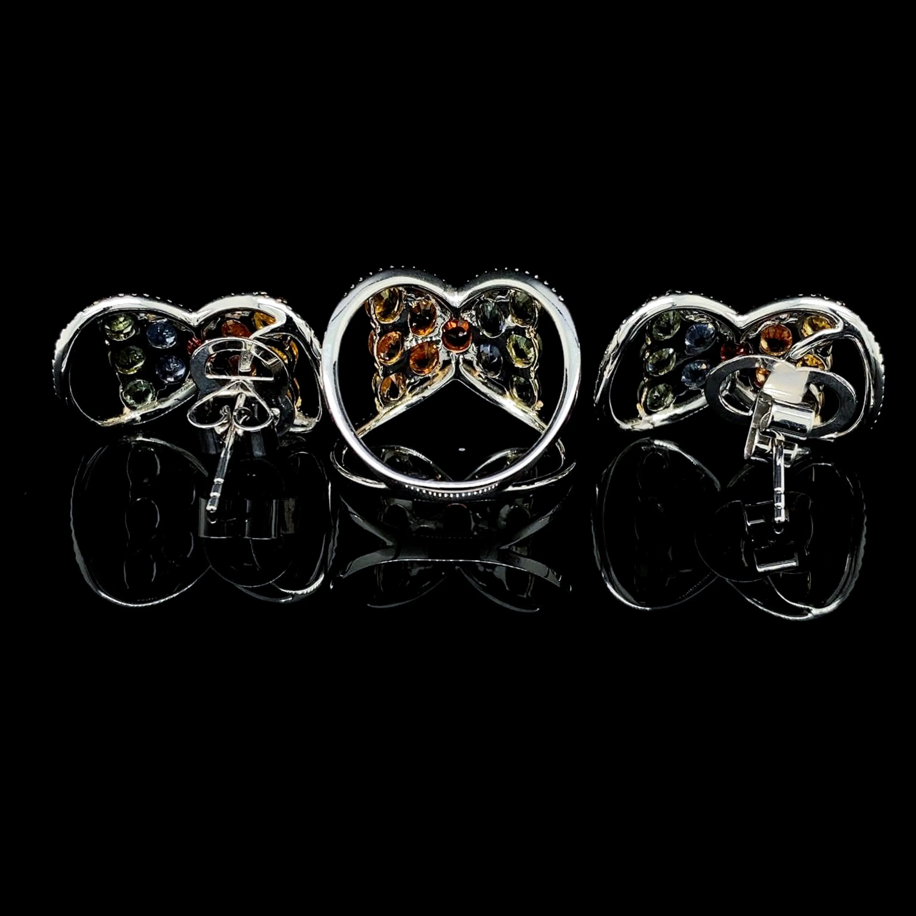 Rainbow Sapphire Diamond Jewelry Set 14kt
