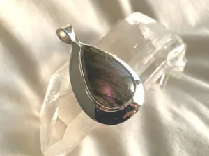 Rare Purple / Pink Labradorite Medea Pendant - Long Drop
