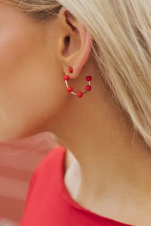 Red Beaded Hoop Earrings