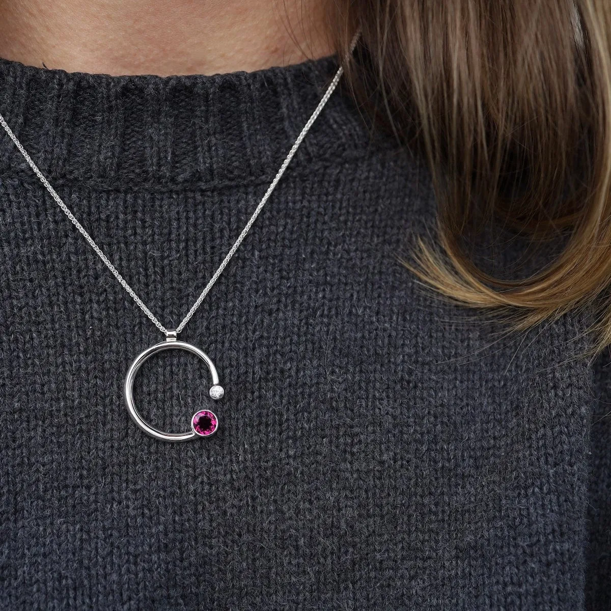 Rhodolite Garnet & White Sapphire Stargazer Pendant Necklace