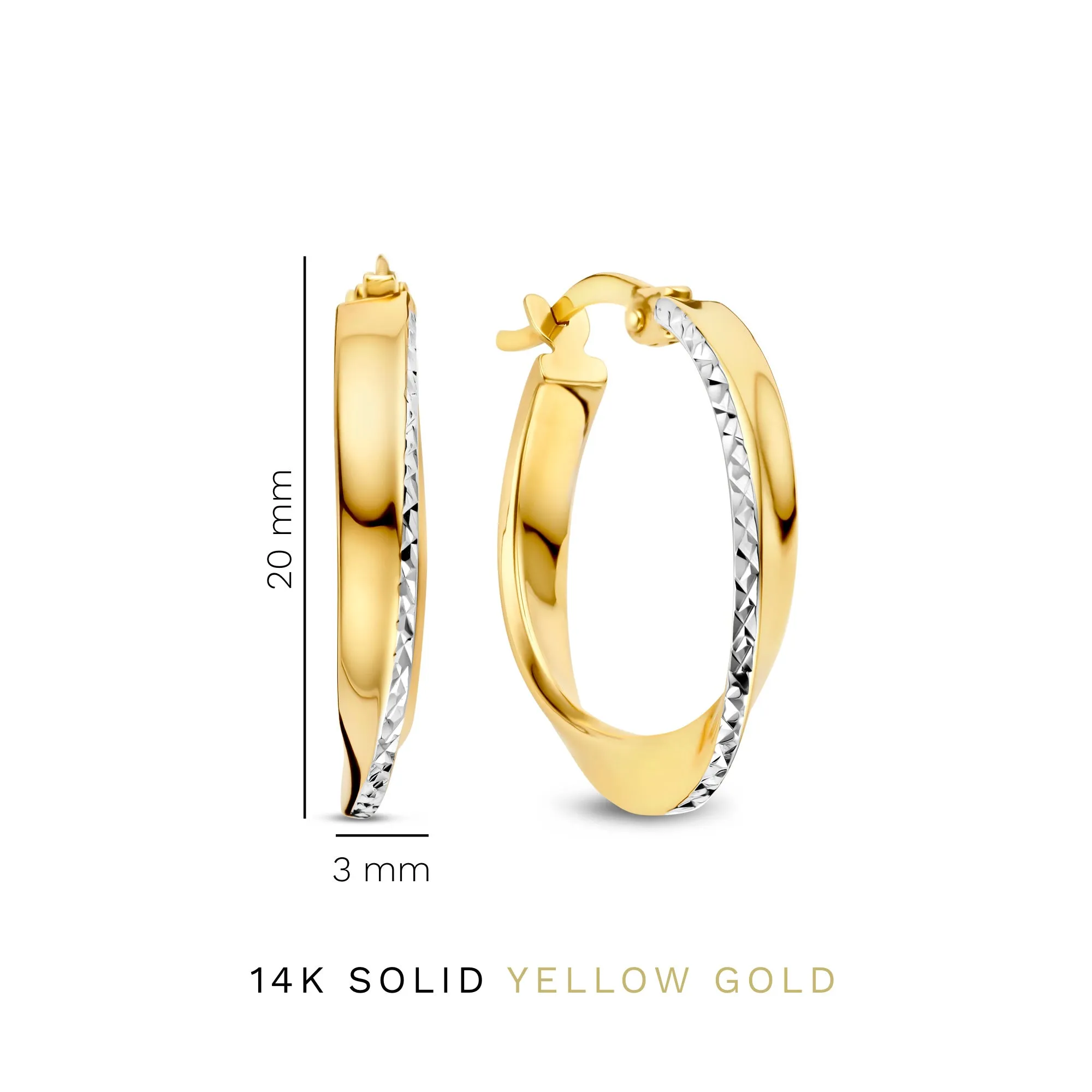 Rivoli Laura 14 karat gold hoop earrings with diamond cut (15.5 mm)