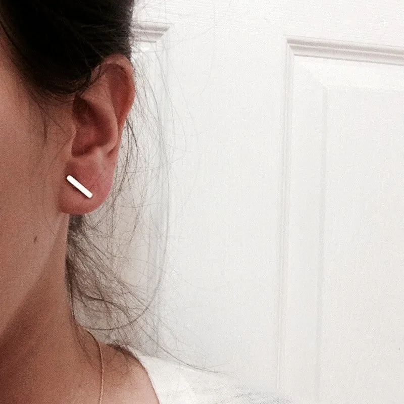 Rose Gold-Dipped Mini Bar Studs with Chain Earrings