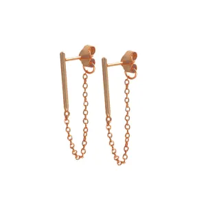 Rose Gold-Dipped Mini Bar Studs with Chain Earrings
