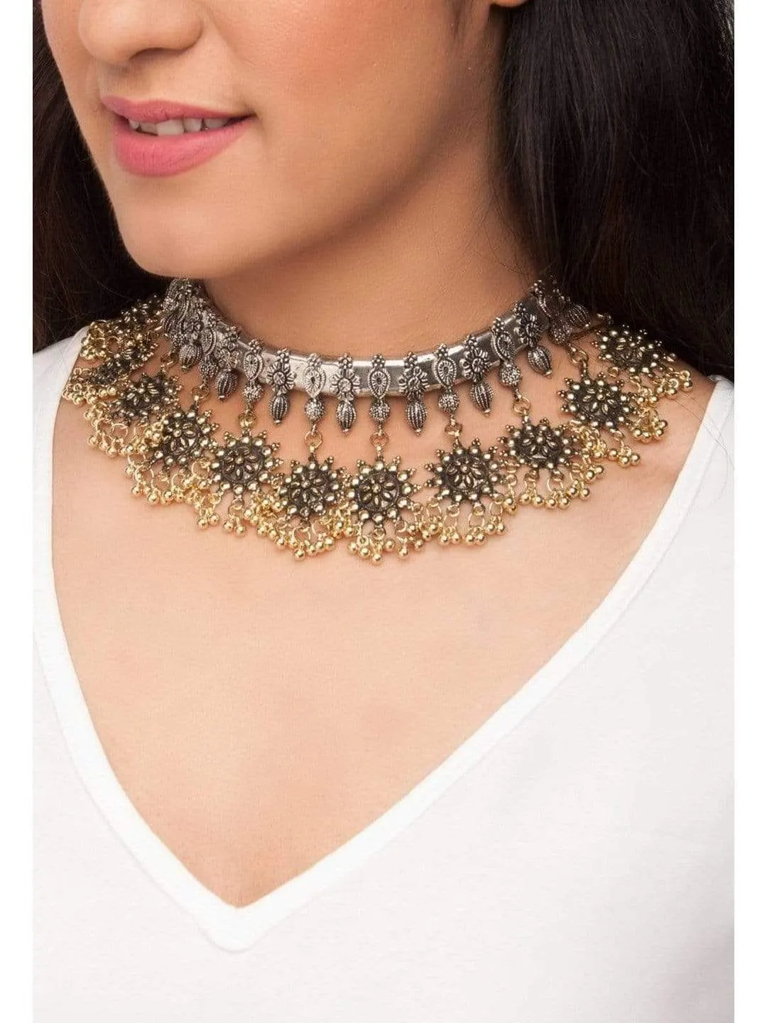 Rubans Gold-Toned Alloy Oxidised Necklace