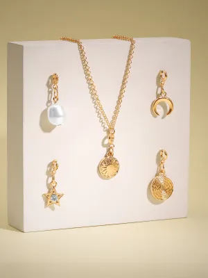 Rubans Voguish 18K Gold Plated Interchangeable Multiple Charms Necklace.