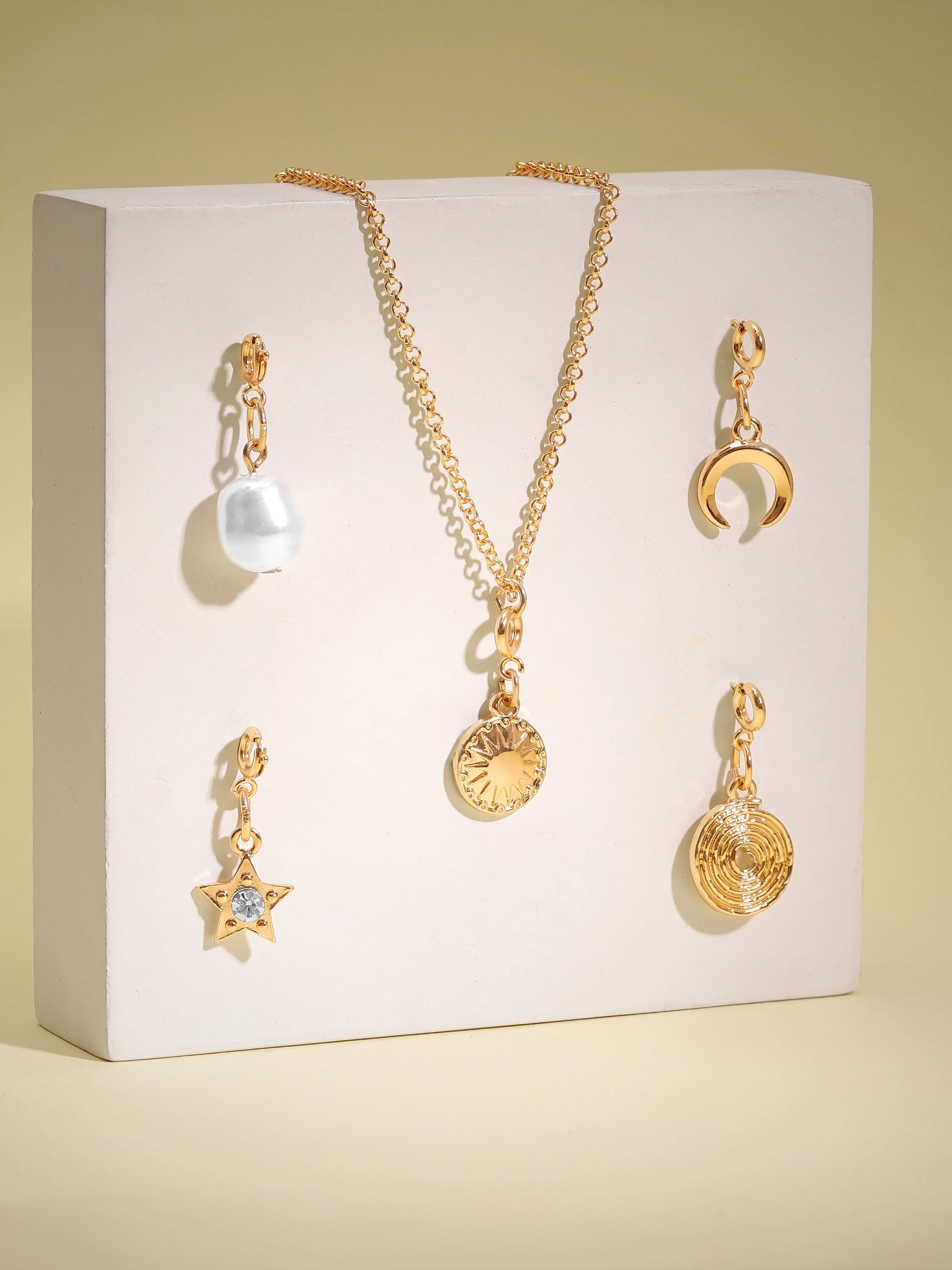 Rubans Voguish 18K Gold Plated Interchangeable Multiple Charms Necklace.