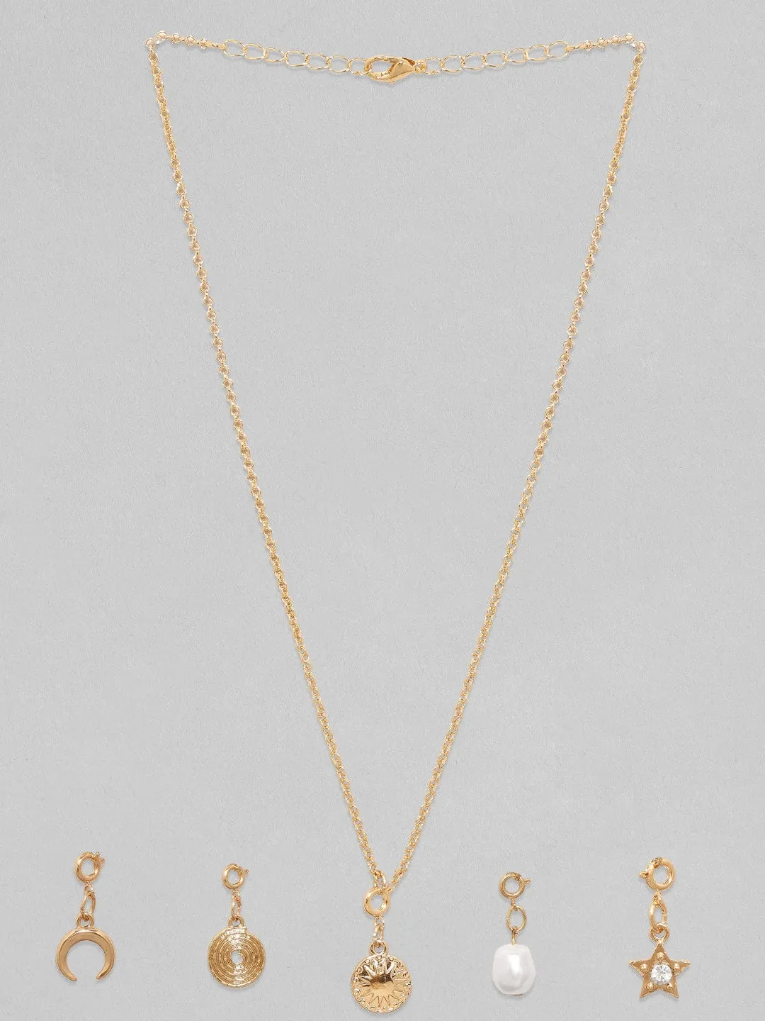 Rubans Voguish 18K Gold Plated Interchangeable Multiple Charms Necklace.