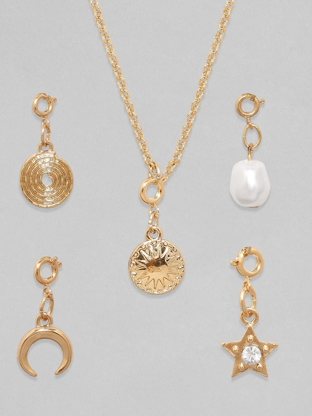 Rubans Voguish 18K Gold Plated Interchangeable Multiple Charms Necklace.