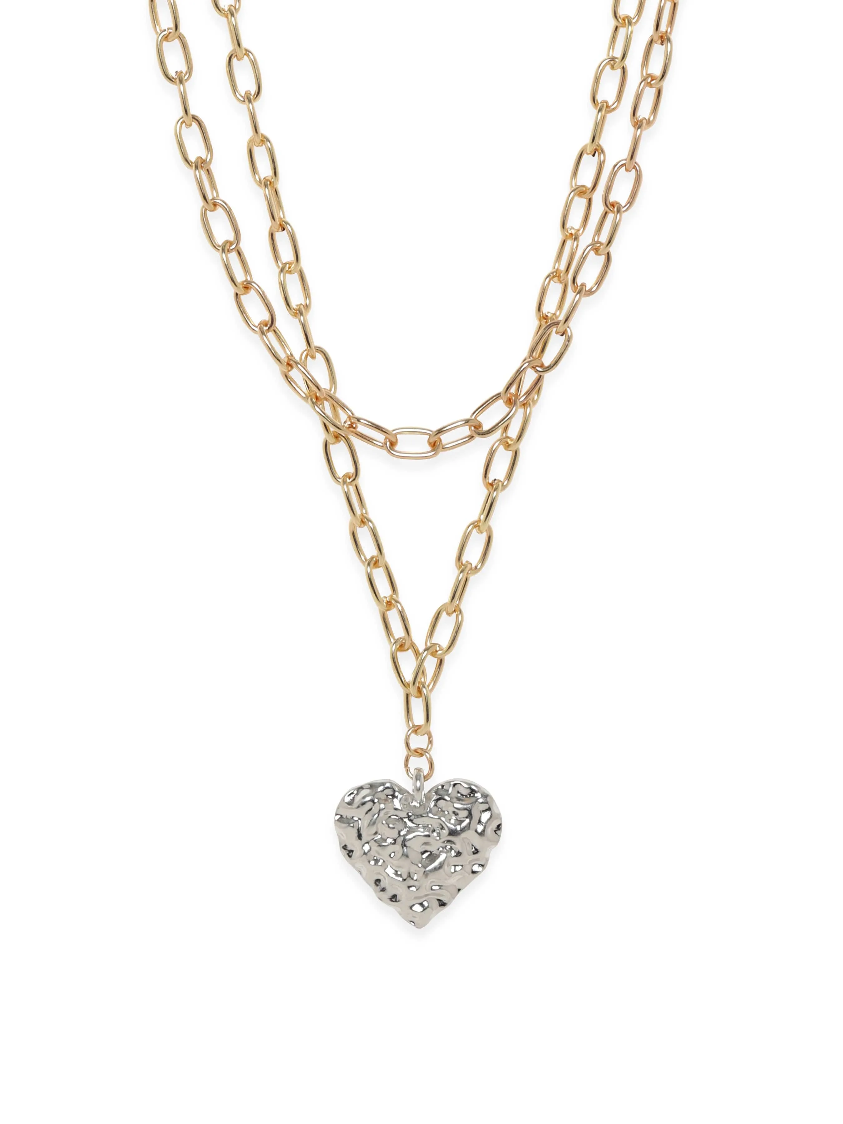 Rubans Voguish 18K Gold Plated Link Chain Heart Motif Layered Necklace