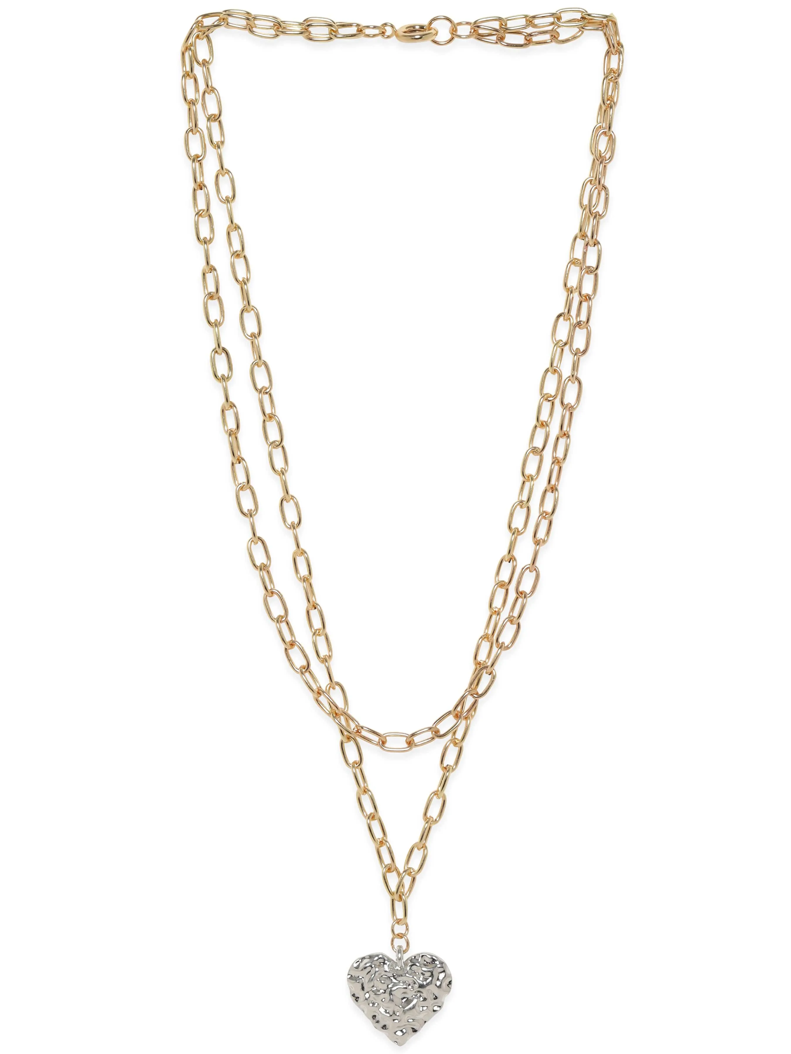 Rubans Voguish 18K Gold Plated Link Chain Heart Motif Layered Necklace