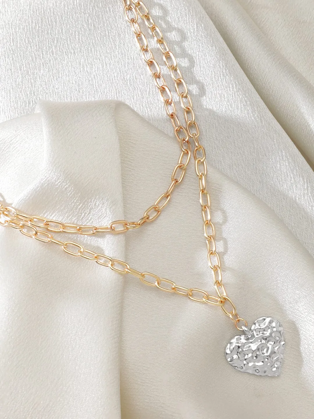 Rubans Voguish 18K Gold Plated Link Chain Heart Motif Layered Necklace