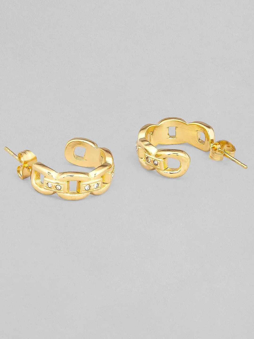Rubans Voguish 18K Gold Plated Stainless Steel Waterproof Link Chain Style Hoop Earrings With Zircons Studded.