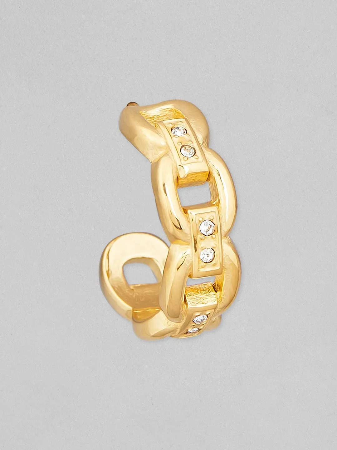 Rubans Voguish 18K Gold Plated Stainless Steel Waterproof Link Chain Style Hoop Earrings With Zircons Studded.