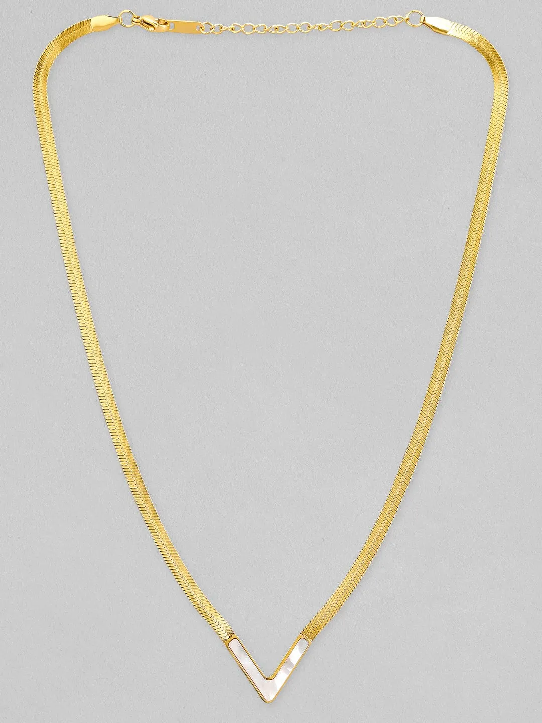 Rubans Voguish 18K Gold Plated Stainless Steel Waterproof Snake Chain With V Shaped Shell Pendant.