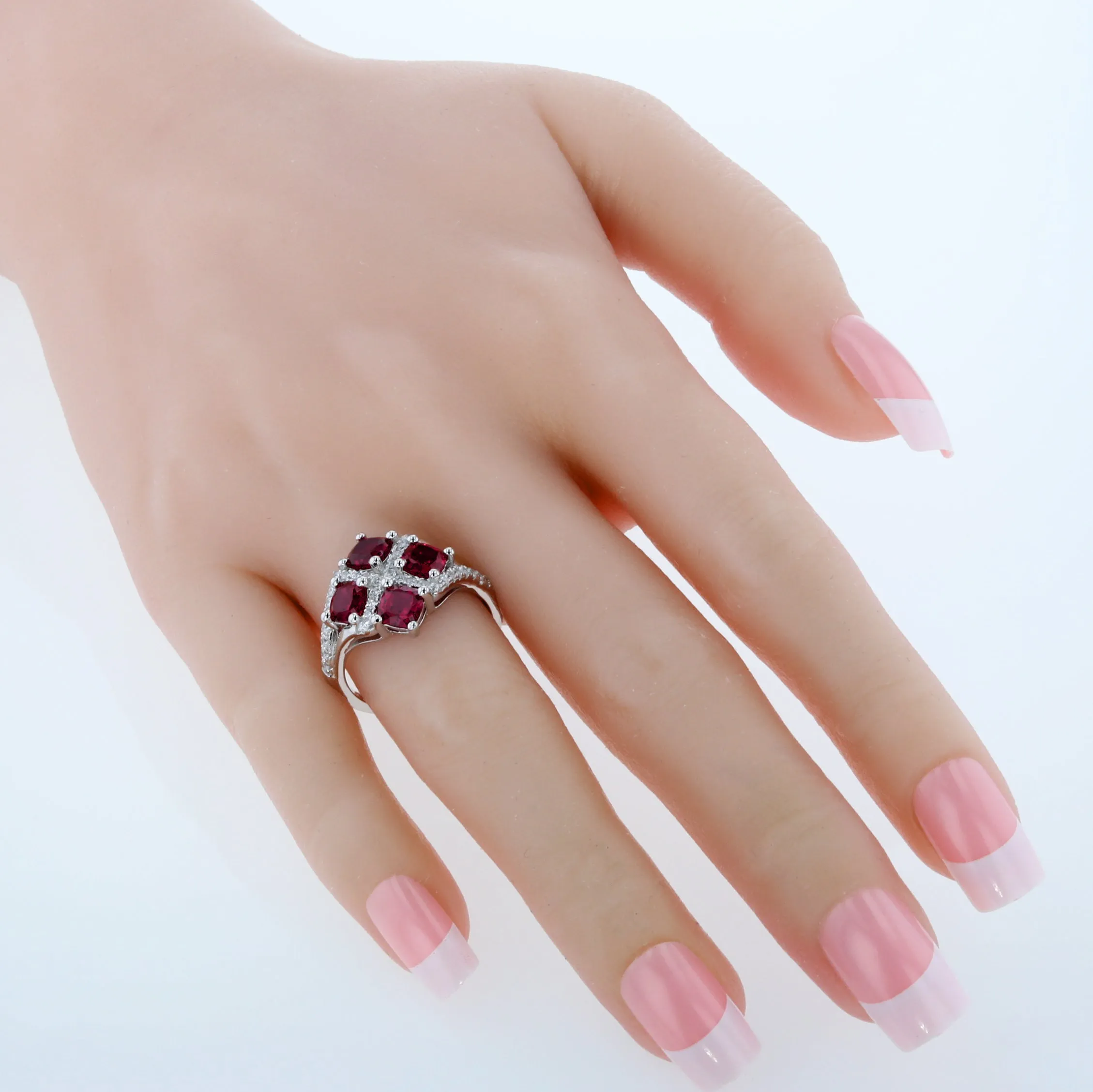 Ruby Cushion Cut Sterling Silver Ring Size 7