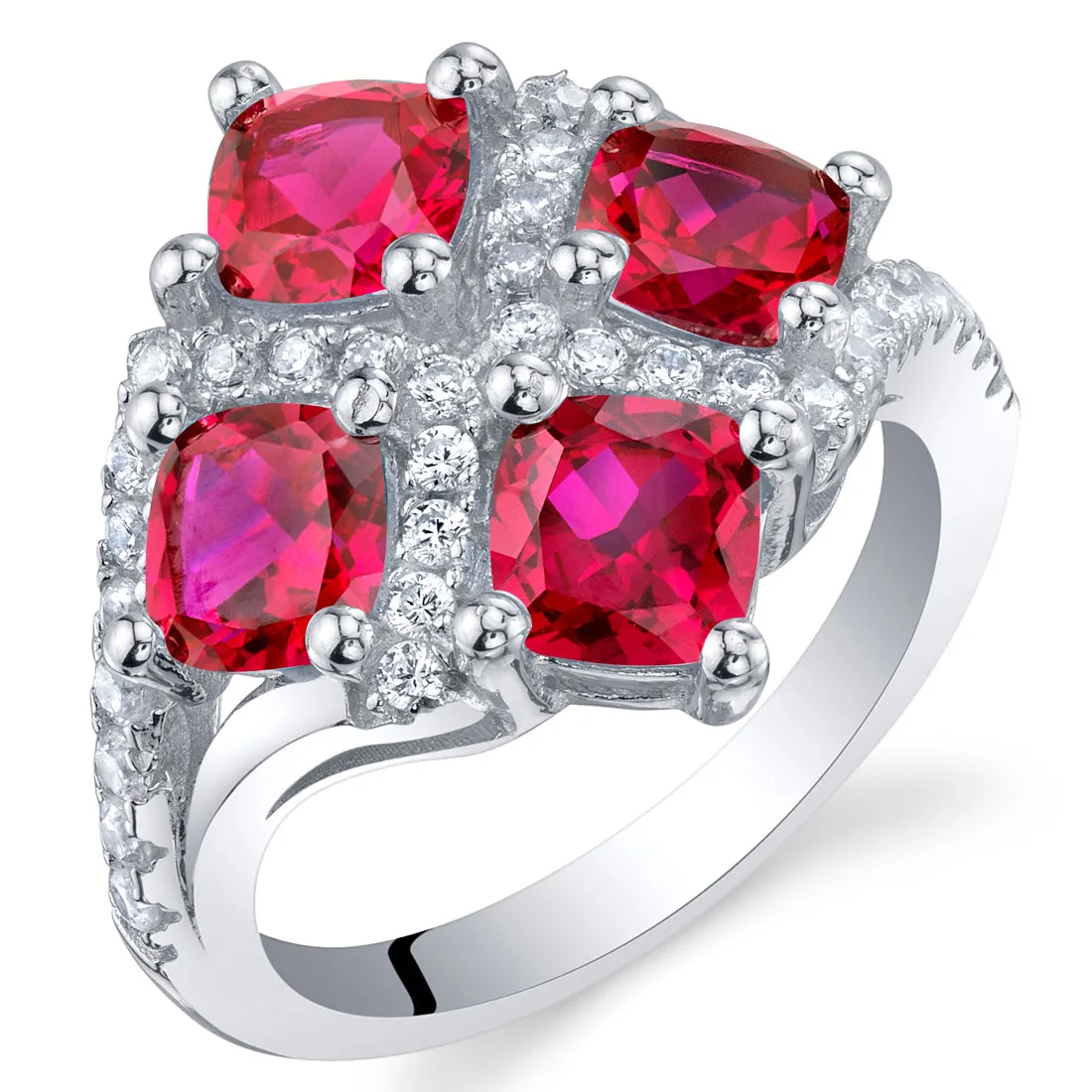 Ruby Cushion Cut Sterling Silver Ring Size 7