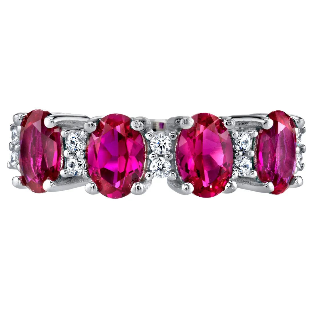 Ruby Oval Cut Sterling Silver Band Size 7