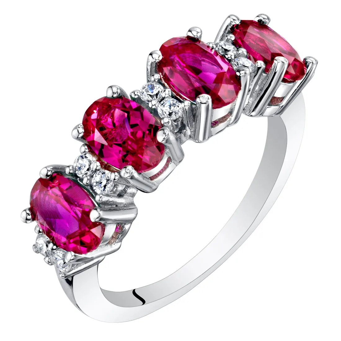 Ruby Oval Cut Sterling Silver Band Size 7