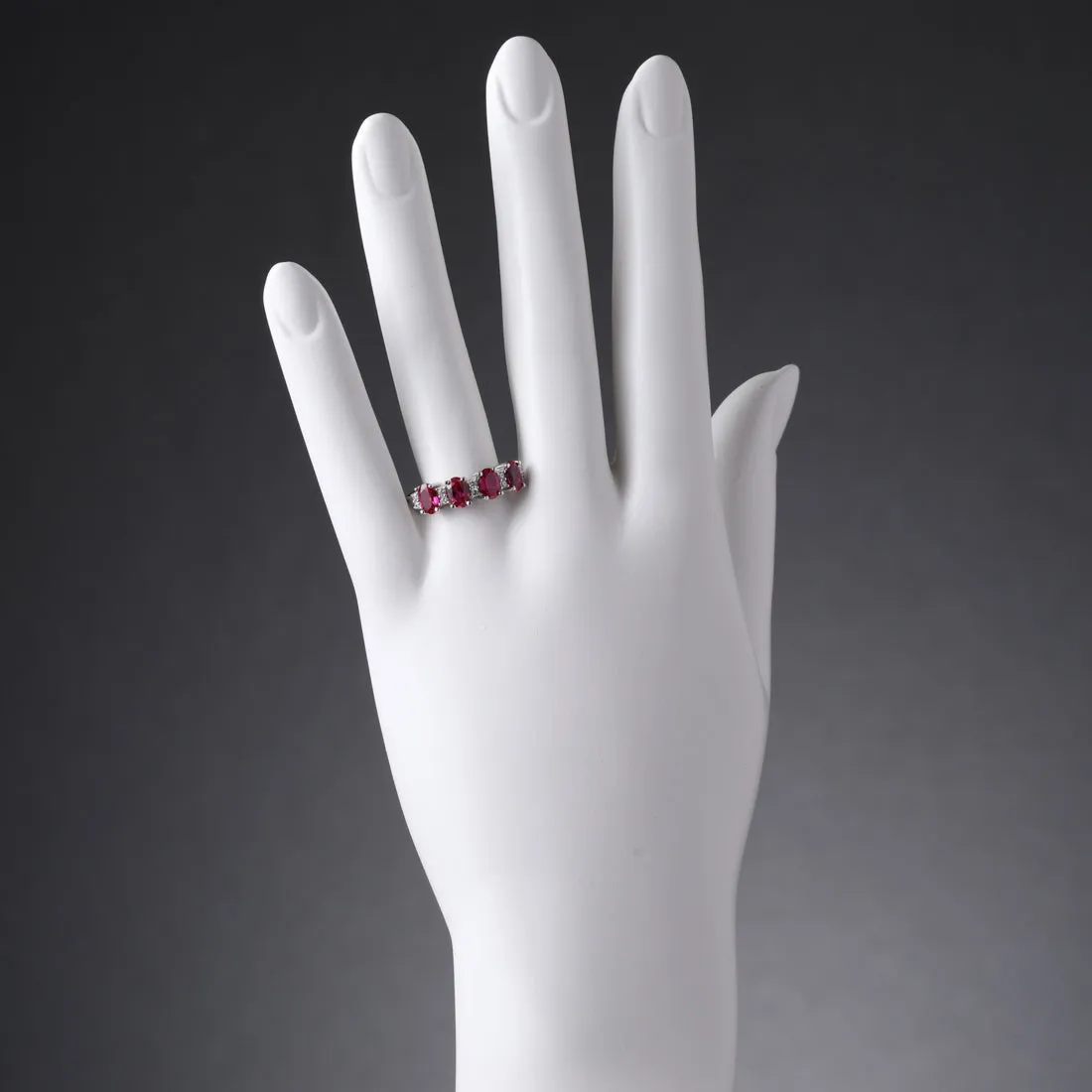 Ruby Oval Cut Sterling Silver Band Size 7