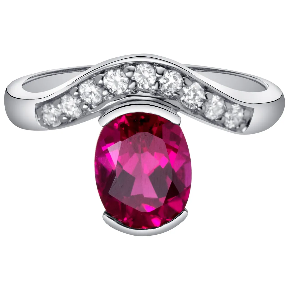 Ruby Oval Cut Sterling Silver Ring Size 7