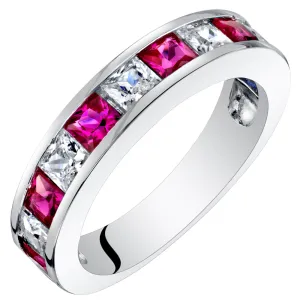 Ruby Princess Cut Sterling Silver Band Size 6