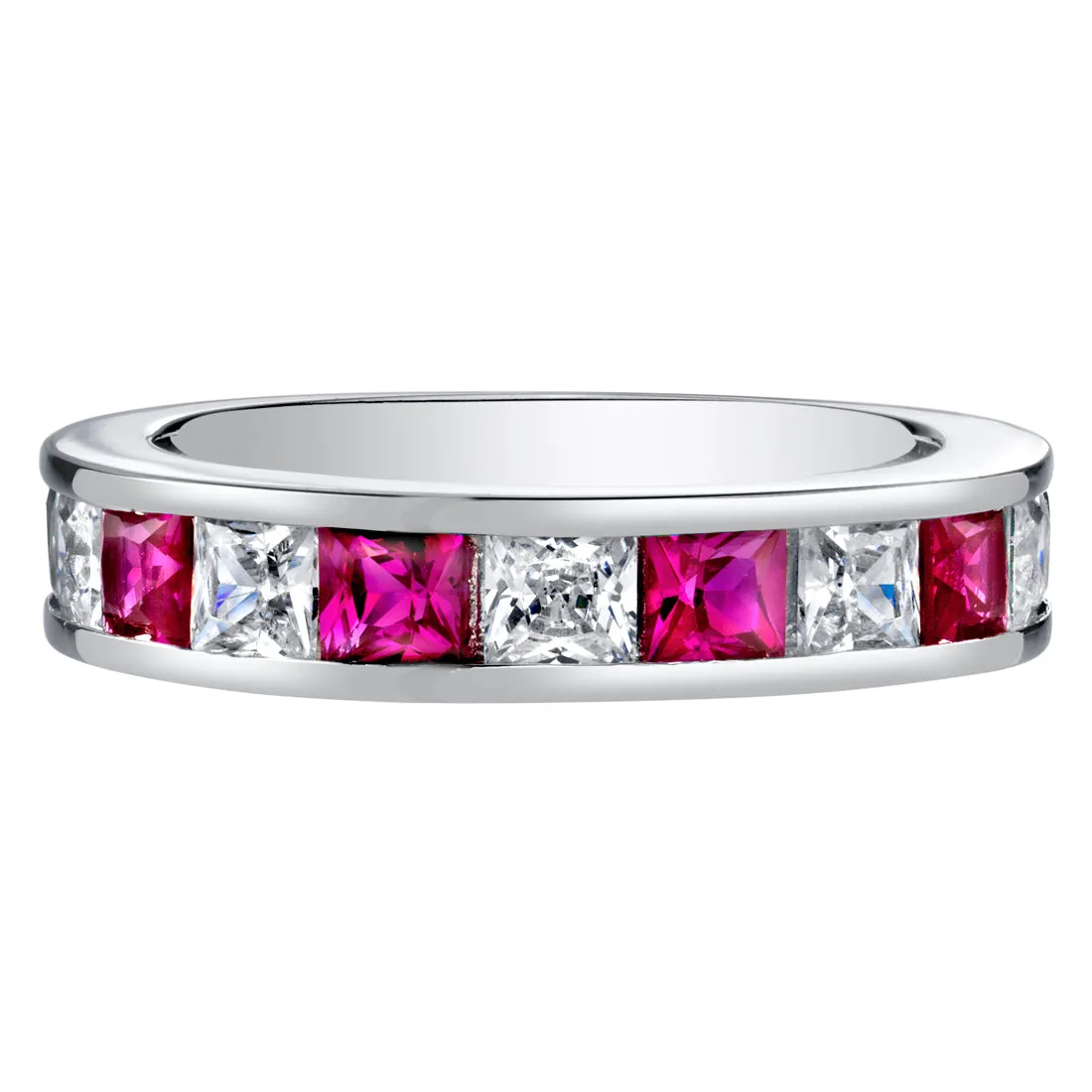 Ruby Princess Cut Sterling Silver Band Size 6