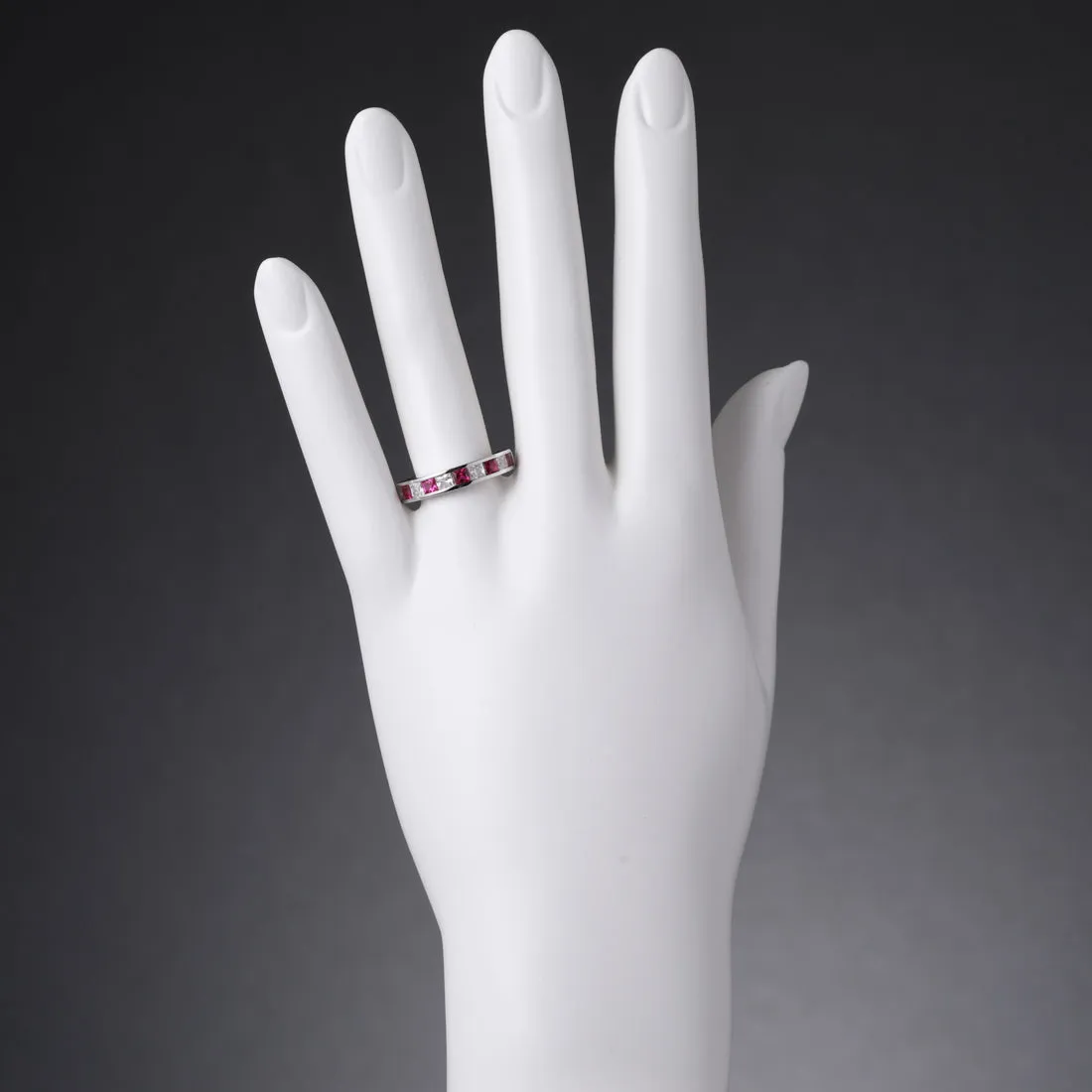 Ruby Princess Cut Sterling Silver Band Size 6
