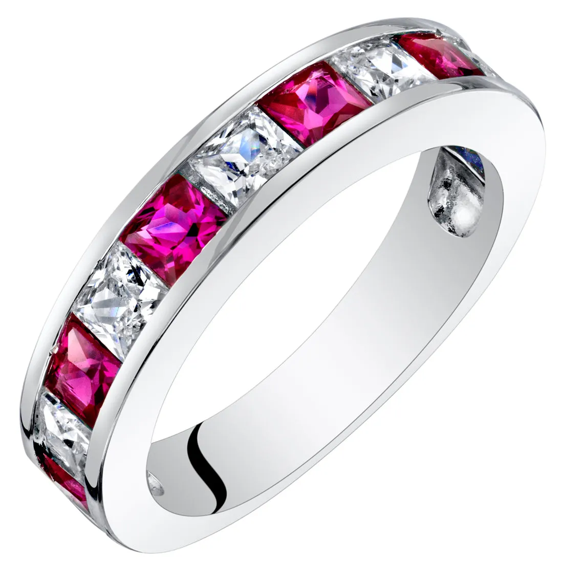 Ruby Princess Cut Sterling Silver Band Size 6