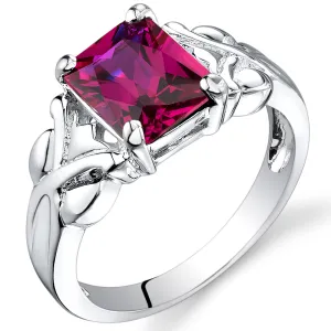 Ruby Radiant Cut Sterling Silver Ring Size 8