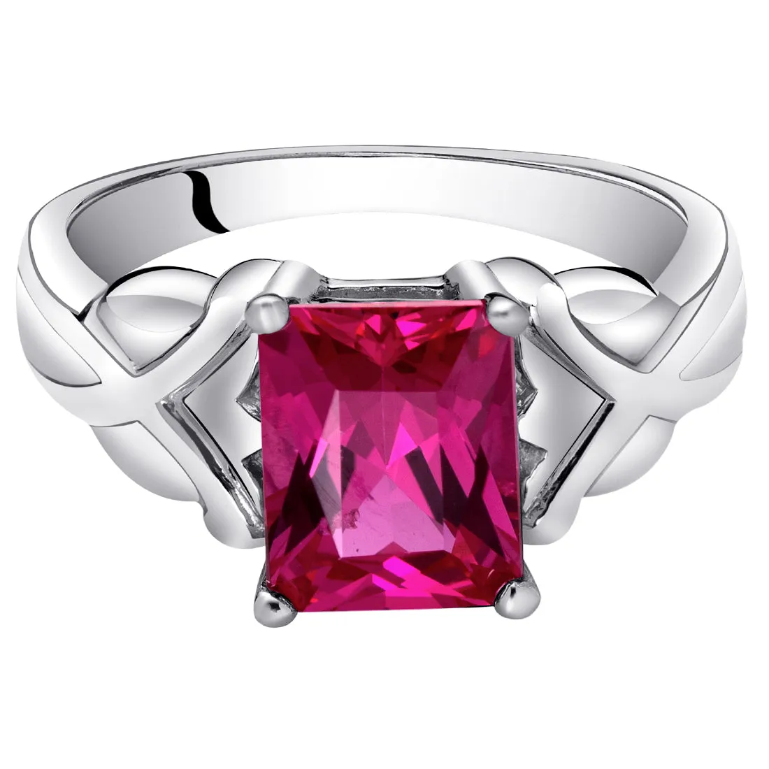 Ruby Radiant Cut Sterling Silver Ring Size 8