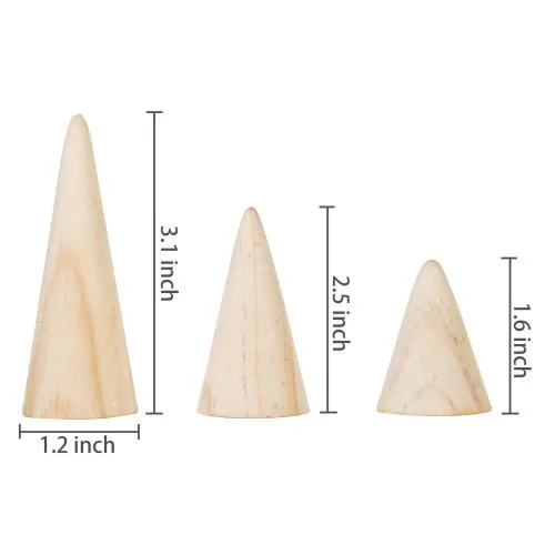 Set of 6 Natural Wood Cone Ring Holders