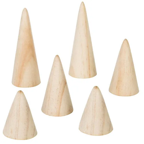 Set of 6 Natural Wood Cone Ring Holders