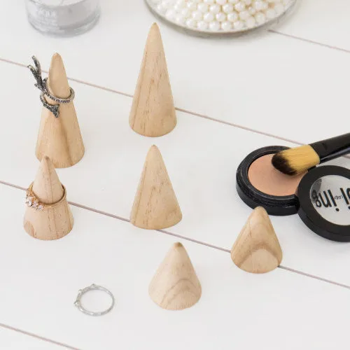 Set of 6 Natural Wood Cone Ring Holders