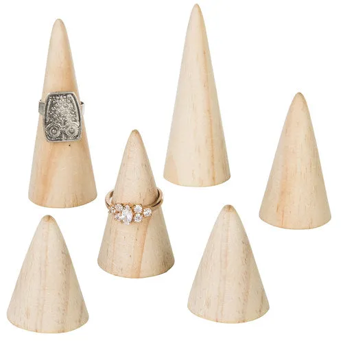 Set of 6 Natural Wood Cone Ring Holders