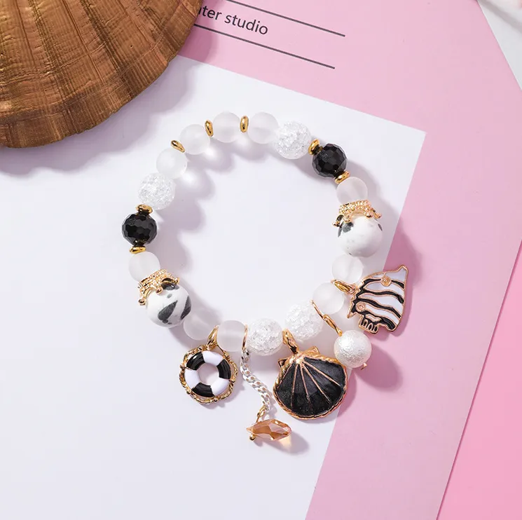 Shell Ocean Wind Ceramic Bracelet Crystal Glass Colorful Beaded Ornaments